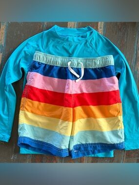 Hanna Andersson Boy Swim Trunks Sz 140 & Rash Guard